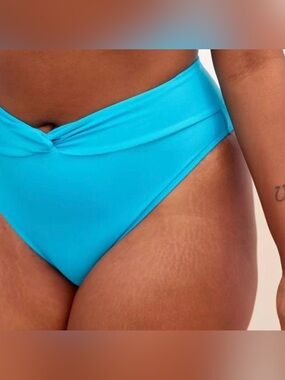 NWT Aerie High Waist Twist High Cut Cheeky Bikini Bottoms in Blue - Size L